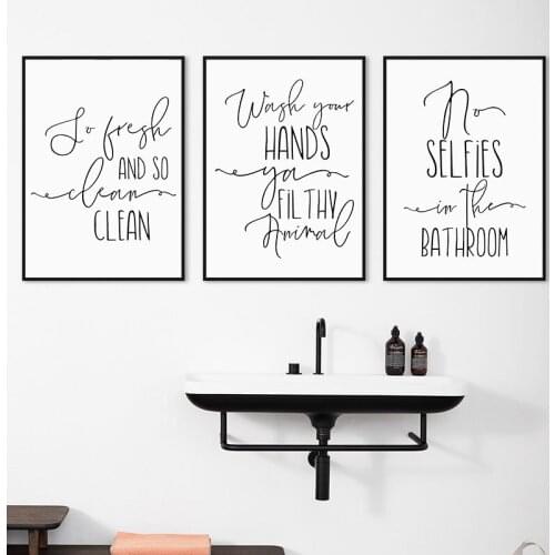 Modern Interesting Toilet Sign Black and White Quotes Wall Art Canvas Painting Posters and Prints Wall Pictures for Room Decor