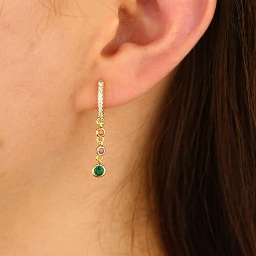 Sparking rainbow cz paved colorful dangle earring for women wedding silver color gorgeous trendy modern 2019 summer jewelry