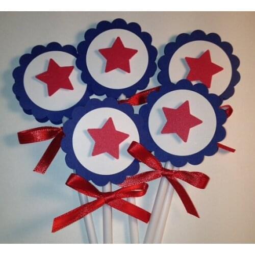 4th of July Favors stars Cupcake Toppers Memorial Day Labor Day Cupcake Toppers wedding birthday food picks