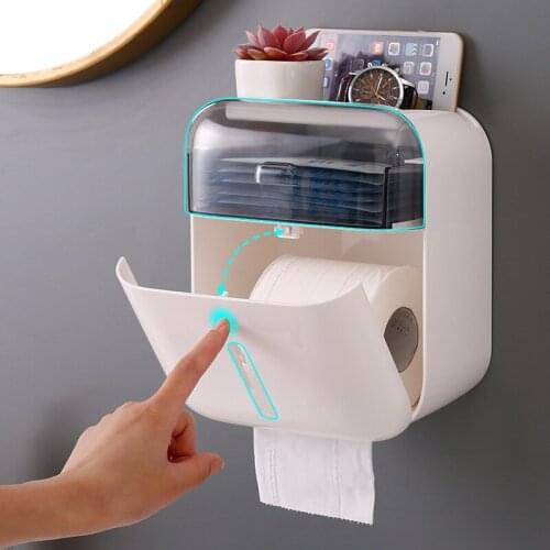 WC Toilet Paper Holder Wall Mounted Toilet Paper Holder with Shelf Bathroom Organizer Plastic Tissue Box Roll Paper Towel Holder