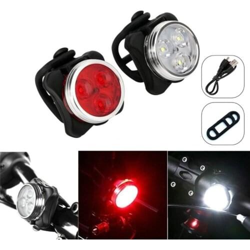 High Quality Bright Cycling Bicycle Bike 3 LED Head Front light 4 modes USB Rechargeable Tail Clip Light Lamp Waterproof