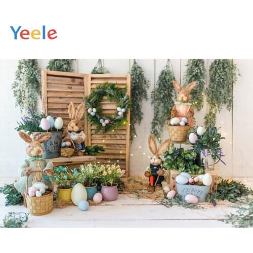 Merry Easter Flower Wreath Doll Egg Wood Floor Home Decor Backdrop Photography Custom Photographic Background For Photo Studio