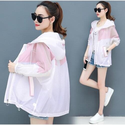 #3556 Candy Color Short Jacket Women With Hood Casual Sunscreen Jacket Spliced Color Thin Loose Jacket Coat Batwing Sleeved