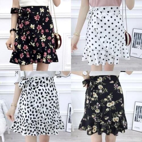 Short skirt womens trouser skirt buttocks high waist A-line Pleated Chiffon Ruffle irregular fishtail skirt pink white pleated