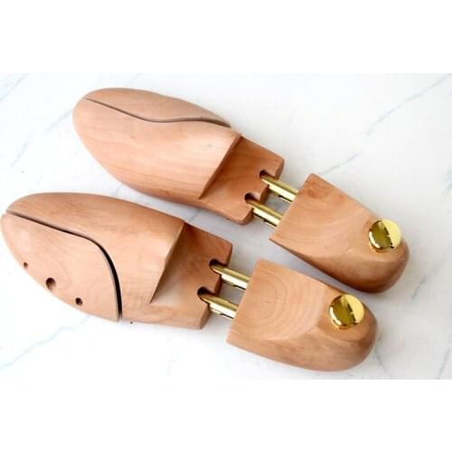 1pair Adjustable Unisex Schima Wooden Shoe Trees Keepers Support Stretcher Spring Design High Quality Retail Wood Craft W0011