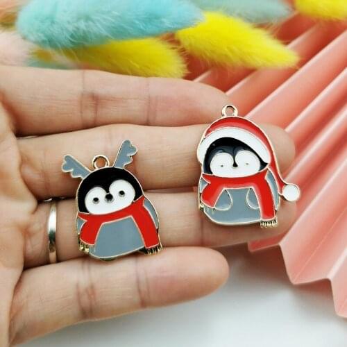 10pcs/Lot DIY Handmade Jewelry Accessories Alloy Enamel Penguin Earrings Pendant Keychain Material Christmas Charms