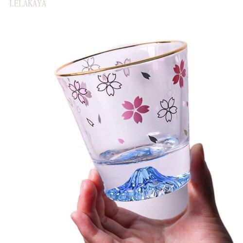 290ml Japanese Sakura Volcano Cup Creative Mount Fuji Transparent wine mug Household Clear glass Girls Cold Drink Juice Milk Cup