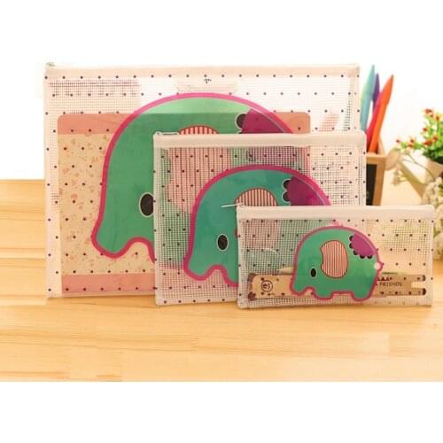 3pcs storage bag document case A4 zip file information bag cartoon elephant chick stationery case for document pen pencil file