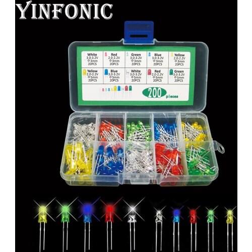 5 color F3 3mm F5 5mm Red Blue Yellow Green White round LED kit box 20pcs each total 200pcs