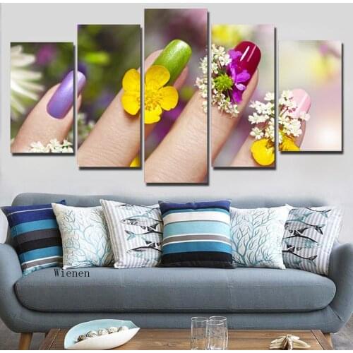 5 Panel Wall Art Canvas Beauty Salon Manicure Painting Nail Art Poster Modern Hd Print Picture Manicure Store Wall Decor