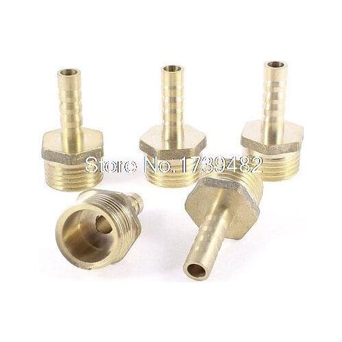 5 Pcs 1/2"PT Male Thread to 8mm Hose Barb Brass Straight Coupling Fitting