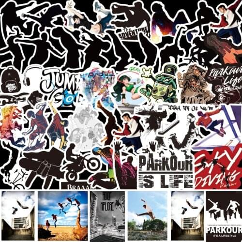 50Pcs Parkour Extreme Sports Sticker PVC Graffiti Sticker Suitcase Luggage Guitar Car Sticker Waterproof