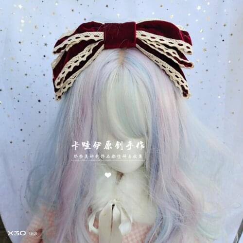 Japanese Hair Accessories Japanese Lolita Headdress Red Black Sweet Oversized Swan Velvet Bow Headband