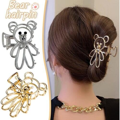 Glittery Hair Claw Clip Metal Updo Hair Jaw Hollow Cute Bear Design Shower Hair Clamps For Girls Women 7.5cm Hair Accessories Ml