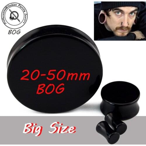 BOG-Pair Big Large Size High Polished Black Acrylic Double Flare Saddle Ear Tunnels Plugs Stretcher Expanders Earlets Gauge