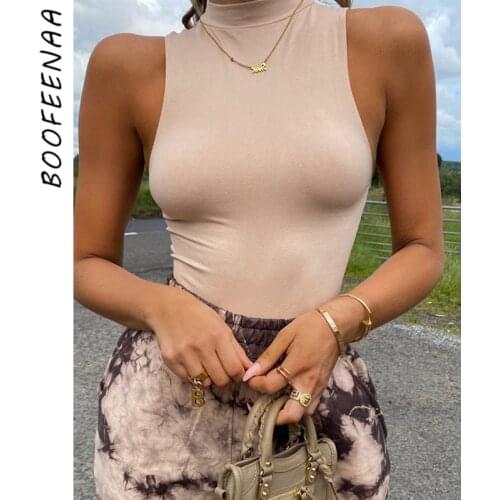 BOOFEENAA Sexy Skin Color Sleeveless Bodycon Body Suits for Women Top Fashion Streetwear Spring 2021 Nude Bodysuit C33-BZ10