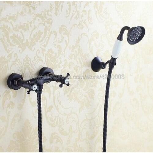 Oil Rubbed Bronze Bath Faucets Wall Mounted Bathroom Basin Mixer Tap Crane With Hand Shower Head Bath & Shower Faucet Ktf003