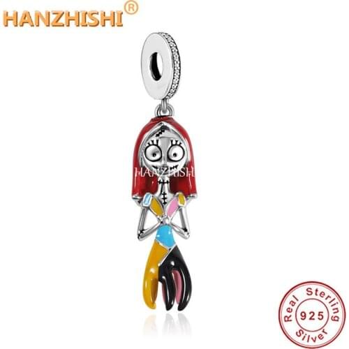 New 925 Sterling Silver Long Hair Skull Dangle Charms Beads Fit Original Pandora Bracelet Necklace Jewelry Gift for Women Men