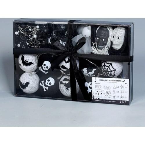 Halloween Black and White Series Party Gift Mixed Set Skull and Spider String Light Party Decorations Warm White Light