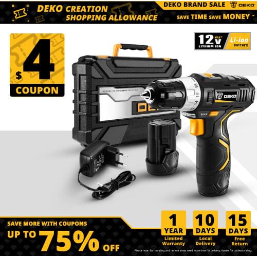 DEKO GCD12DU3 12V Max Electric Screwdriver Cordless Drill Mini Wireless Power Driver DC Lithium-Ion Battery 3/8-Inch 2-Speed