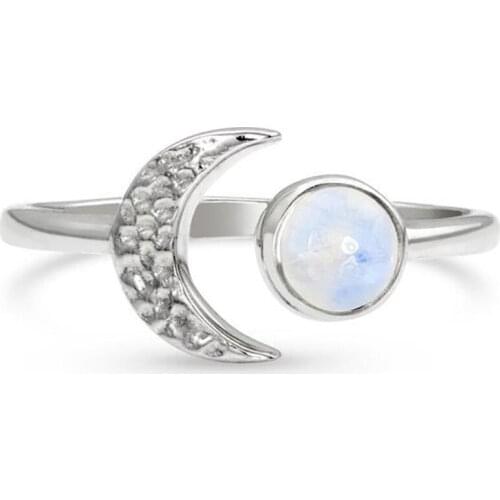 FFLACELL New Fashion Sun And Moon Shape Inlaid Colorful Gemstone Opening Adjustable Ring For Women Creative Personality Jewelry