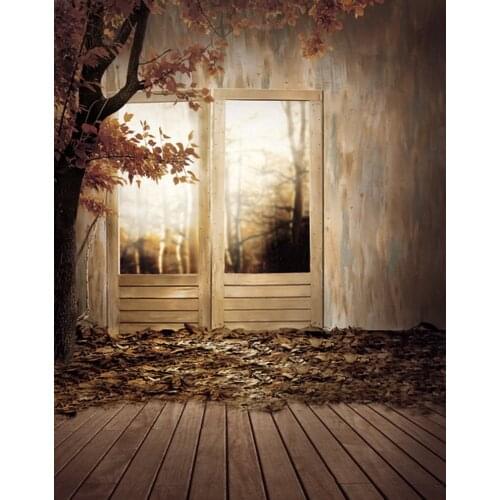 5x7ft Wooden Floor Broken House Yellow Tree Photography Backdrops Photo Props Studio Background