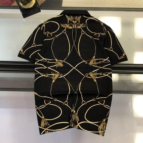 Tees Women/Men Runway Fashion High Quality Turn-Down Collor Horse Chian Print Plus Size Casual Loose Style Polo Shirts