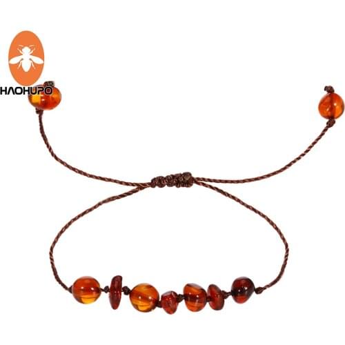 HAOHUPO Baltic Amber Teething Bracelet for Baby Baroque Beads Adjustable Natural Ambar Jewelry for Women Birthday Present gifts