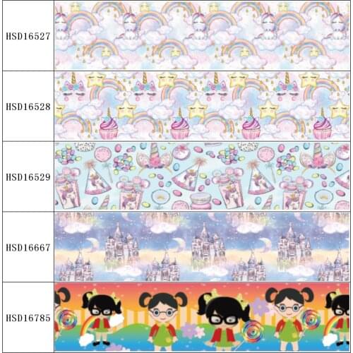 HSDCraft Free shipping 25MM 38MM 75MM Heat Transfer Printed Grosgrain ribbon for diy hair bow