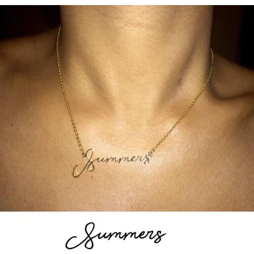 Customized Signature Name Necklace Gold Color Stainless Steel Necklaces Personalized Handwriting Nameplate Pendant Choker Women