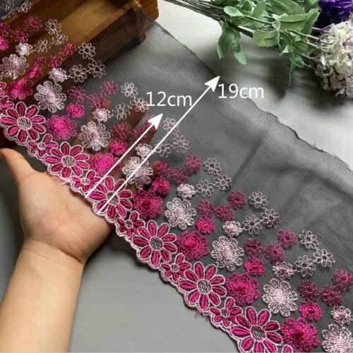 3Yds/lot 19cm Lace Fabric Wide Rose Red Plum Blossom Floral Embroidery High Quality Lace Trim For Garments And Wedding