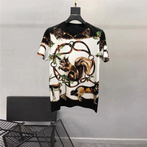 Europe Style Fashion Men/womens High Quality Diamonds T-shirts Hot Fashion animal print casual Tee Shirt C851