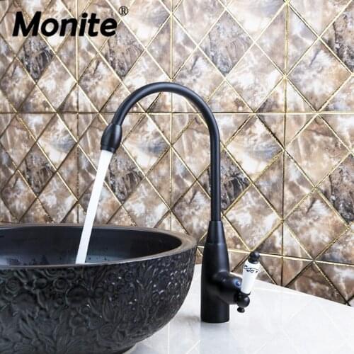Monite Ceramic Handle Swivel 360 Black ORB Bathroom Basin Tap Lavatory Kitchen Faucet Basin Sink Faucet Mixers & Taps