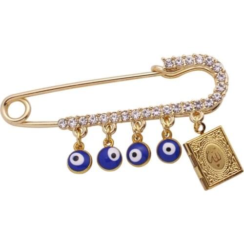 Islam Allah quran book Turkish evil eye Stainless Steel brooch pink Baby Pin