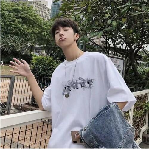 2021 summer ins Korean version of pure cotton short-sleeved mens casual fashion top loose trend wild bottoming shirt