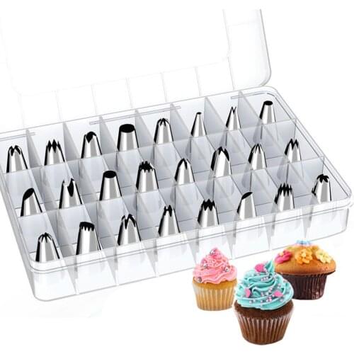 24Pcs DIY Cake Icing Piping Nozzle Set Stainless Steel Cake Decorating Tools Baking Pastry Tools with Box Kitchen Accessories