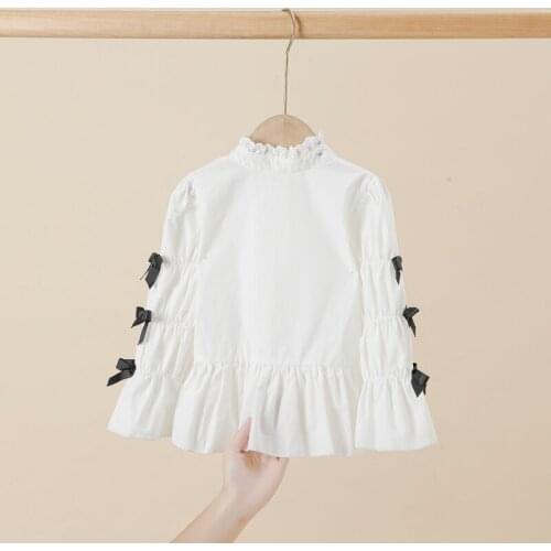New 2021 Autumn Kids Clothes Girls White Blouse Cotton Child Shirts For Teenage Girls Lace Collar Single-breasted Blusas 24M-16Y