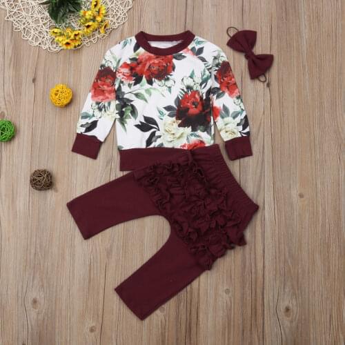 Baby Girls Clothes Kids Outfits Clothes Girl Flower Tops+Ruffle Pants Newborn 3Pcs Clothes Set Winter