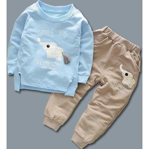 Autumn Children Cotton Clothing Suit Spring Baby Boys Girl Cartoon Elephant Sets Kids T-Shirt Pants 2 Pcs/sets Toddler Tracksuit