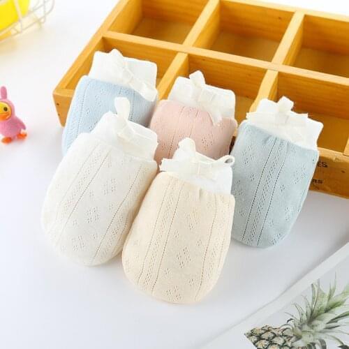 1Pair Breathable Baby Proof Gloves Neonatal Mittens Cute Soft Adjustable Pure Color Cotton Gloves for 0-24M Baby Infant Supplies