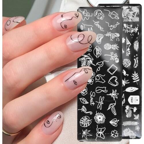 Rectangle People Image Line Stamping Plates Nail Template Geometry Leaf Chinese Nail Design Stencil Mold for Manicure GLSU01-08