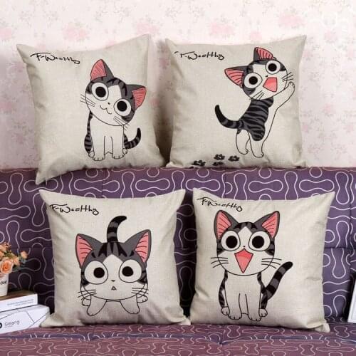 Home Cushions Cartoon Cute Cat Animals Decorative LinenThrow Pillows Car Decor Cushion High Quality Signature Cotton Cojines