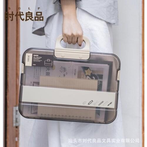 Portable File Box Transparent Pencil Case A4 Folder With Lock Documen Bag Desktop Kawaii Stationery Storage Office Supplies Gift