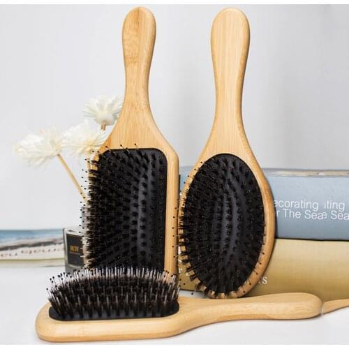 3 Sizes Natural Boar Bristle Hair Brush Massage Comb Bamboo Handle Anti-Static Hair Scalp Massage Hair Combs Hairdressing Tool