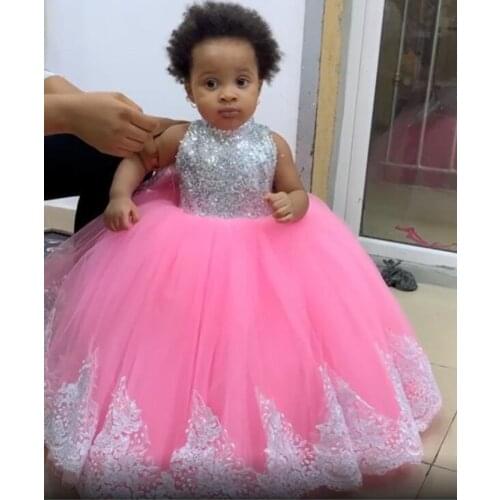 Pink Tulle Silver Sequins Toddler Baby Girl Dress Party Gown Birthday Kids Dress Christmas Party Dress Photography Props