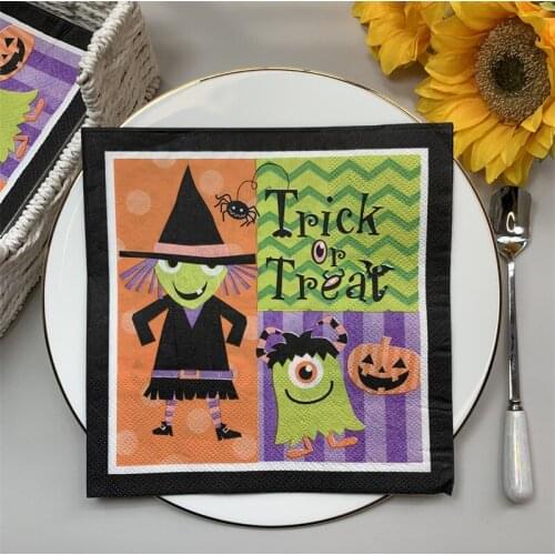 2021 New 20Pcs/Pack Cute Halloween Decoupage Paper Napkins Pumpkin Trick or Treat Paper Tissues for Halloween Party Decor E