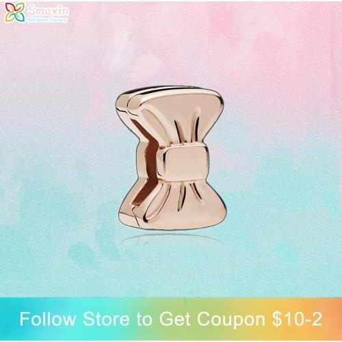 Smuxin 925 Sterling Silver Bead Sweet Bow Clip Charms fit Original Pandora Bracelets for Women Jewelry Making Girl Gift