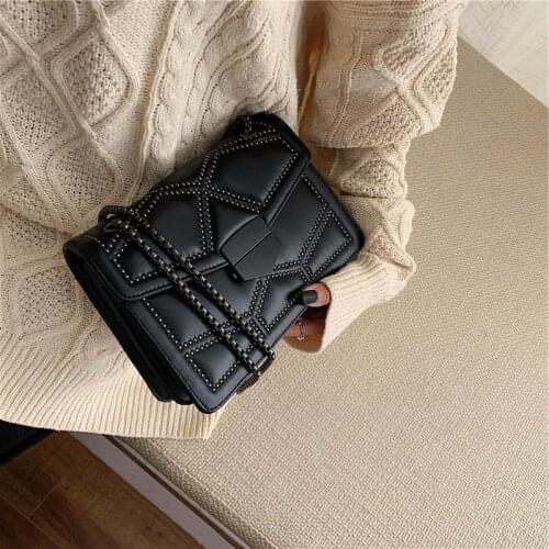 Rivet Chain Brand Designer PU Leather Crossbody Bags For Women 2021 Simple Fashion Shoulder Bag Lady Luxury Small Handbags