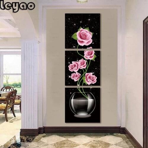 5d Flowers Triptych Full Diamond Painting Modern Floral Mosaic Art Bead Embroidery Modern Living Room Bedroom Decoration