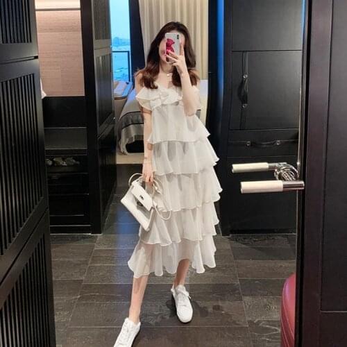 2020 spring summer new women fashion Sweet and sexy suspender Chiffon v-neck cake dress cheap wholesale G1554